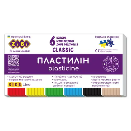 Пластилін ZIBI CLASSIC 6 кольорів, 120 г. (ZB.6230)