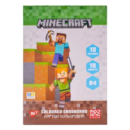 Картон цветной в наборе YES, А4, 10 цветов, Minecraft, односторонний, (955455)