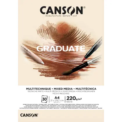 Альбом для акварелі Canson Graduate Mix Media А4, 30 аркушів 220 г/м2, склейка, Натуральні кольори, (C400110368)