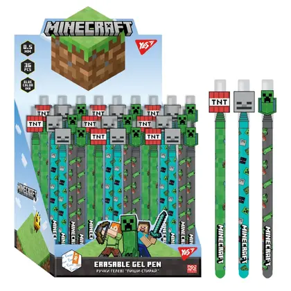 Ручка YES гелева 0,5 мм. пиши-стирай, Синя, Minecraft (420378)