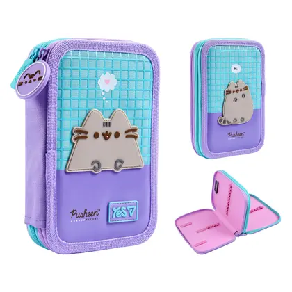 Пенал шкільний YES 2 відділення твердий, Блакитний, Pusheen Summer (533712)
