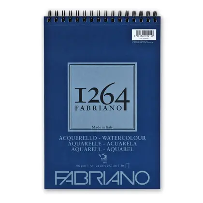 Альбом для акварелі Fabriano 1264 А4, 30 аркушів 300 г/м2, на спіралі, 25% бавовни, CP, Белый, (19100649)