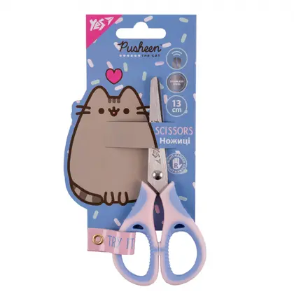 Ножницы детские YES, 13 см., Pusheen, с резиновыми вставками, (480460)
