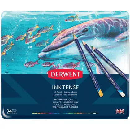 Акварельные карандаши в наборе Derwent, 24 цвета, Inktense, металлический пенал, (0700929)