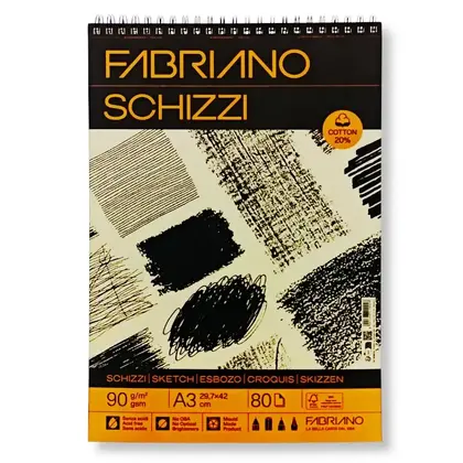 Альбом для графики и рисунка Fabriano Schizzi Sketch, А3, 80 листов, 90 г/м2, 20% хлопка, на спирали, (19100715)