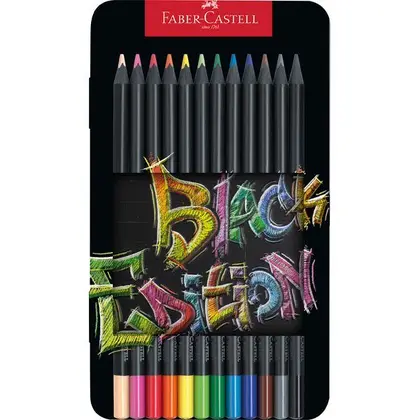 Кольорові олівці в наборі Faber-Castell 12 кольорів металевий пенал, Чорне Дерево, BLACK EDITION (116413)