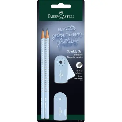 Чернографитный карандаш Faber-Castell GRIP SPARKLE, 2 шт., резинка, точилка, SKY BLUE, (218471)