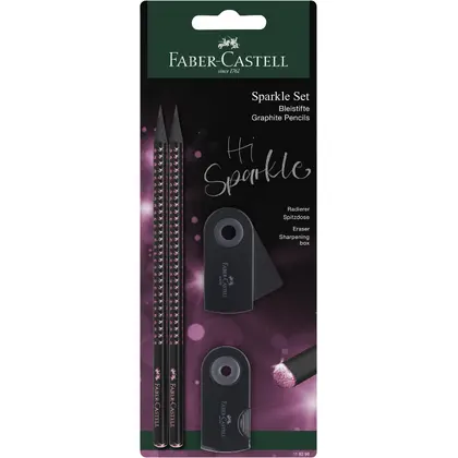 Чернографитный карандаш Faber-Castell GRIP SPARKLE, 2 шт., MIDNIGHT ROSE, резинка, точилка, Черные, (118296)