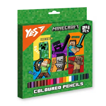 Цветные карандаши в наборе YES, 24 цвета, Minecraft, (290740)