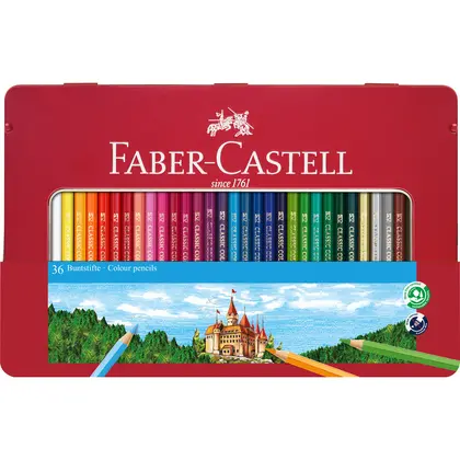 Кольорові олівці в наборі Faber-Castell 36 кольорів металевий пенал, (115886)