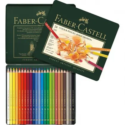 Цветные карандаши в наборе Faber-Castell, 24 цвета, металлический пенал, Polychromos (110024)