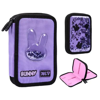 Пенал шкільний YES 2 відділення Фіолетовий, Shiny Bunny (533708)