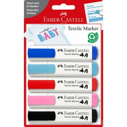 Маркер по тканині Faber-Castell 5 кольорів, 1-5 мм. BABY-COLOURS, (159530)