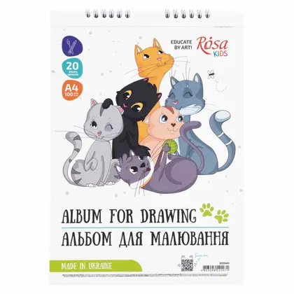 Альбом для малювання Rosa Kids А4, 20 аркушів 100 г/м2, на спіралі, Белый, Cats Friendship (8131401)