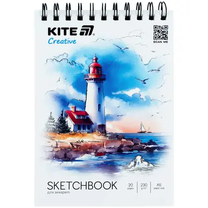 Скетчбук KITE А5, 20 аркушів для акварелі, на спіралі, Creative (K-1283)