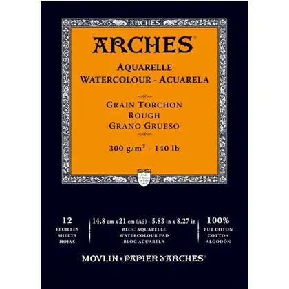 Альбом для акварелі Arches А5, 12 аркушів 300 г/м2, 100% бавовна, Rough, Природний білий, (1795100)