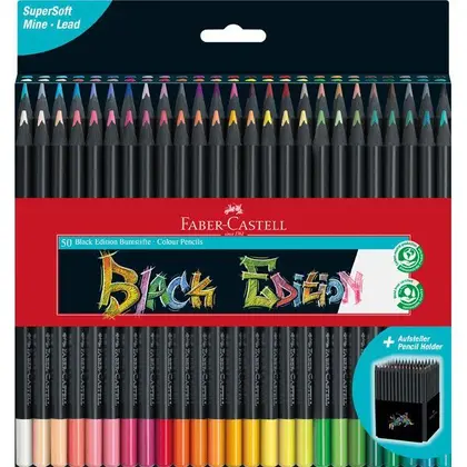 Цветные карандаши в наборе Faber-Castell, 50 цветов, BLACK EDITION, картонный пенал, Черное дерево, (116450)
